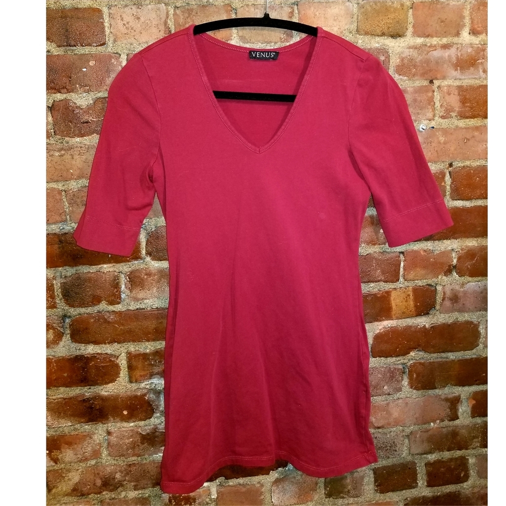 Maroon short-sleeve long tee, Venus, XS